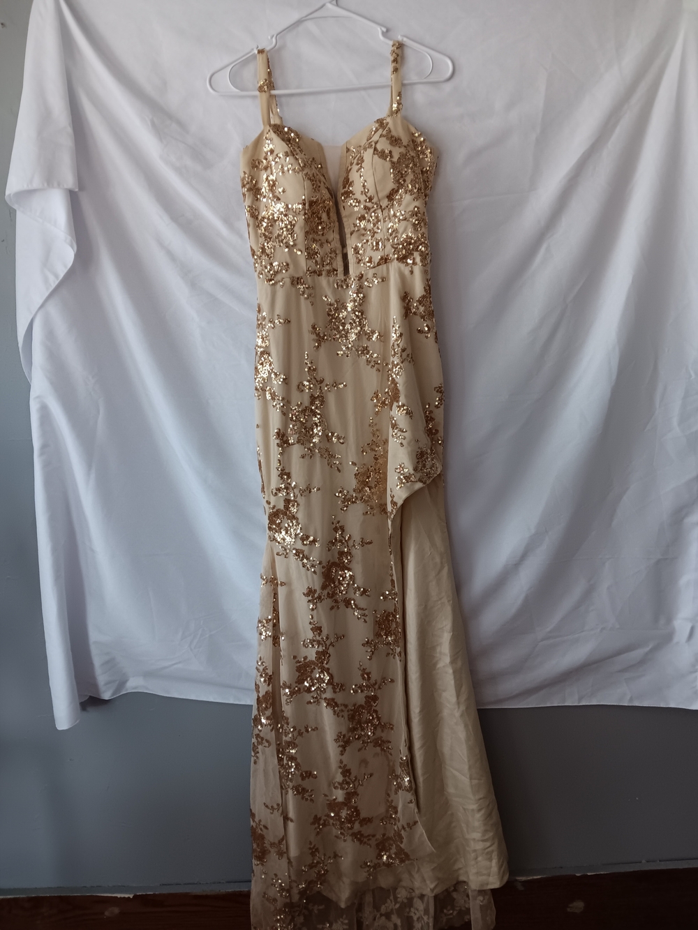 Beaded Gold Sequin Evening Gown